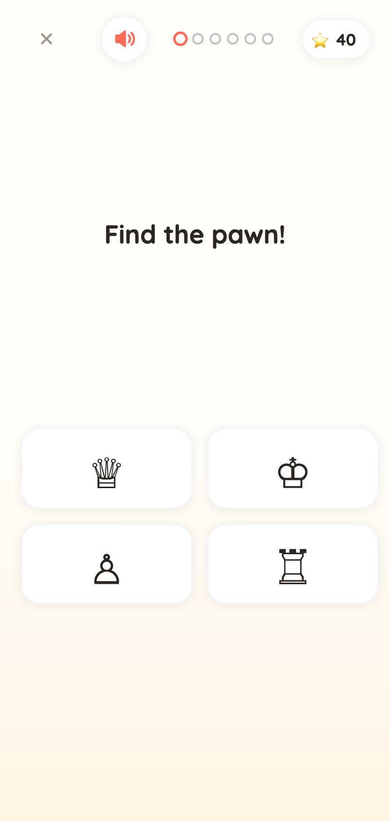 Meet the Pieces game: find the pawn among four chess pieces