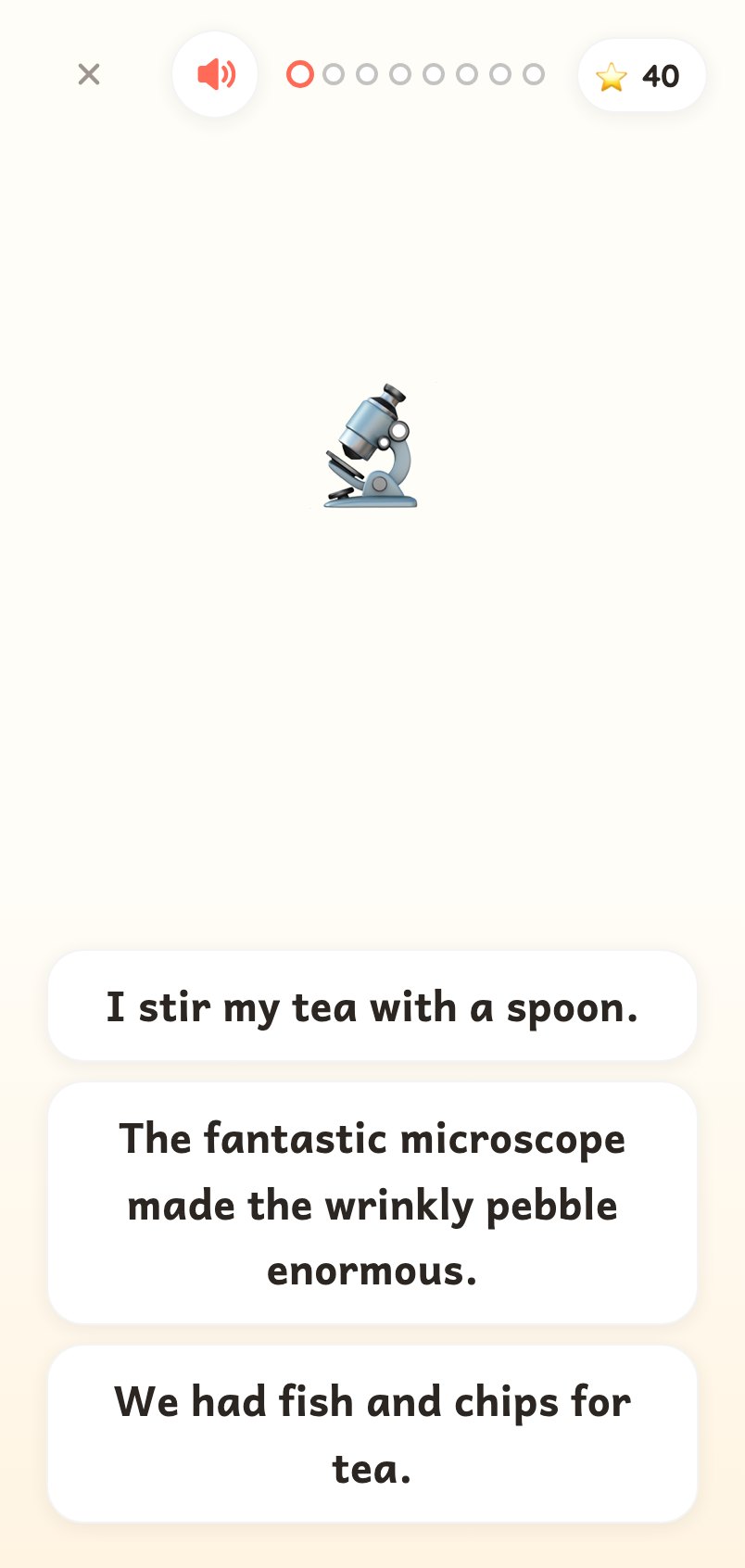 Read and Find game: read a sentence and tap what it means