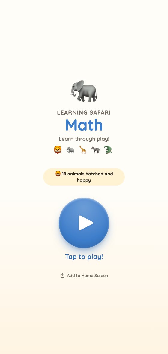 Learning Safari Math app, in blue
